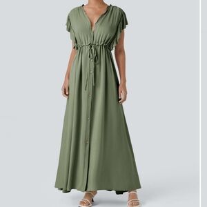 HALARA NWOT SIZE M Elegant Olive Green Maxi Dress Garden Party Wedding Casual